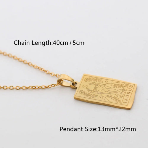 Vintage Tarot Zodiac Pendant Necklace • Waterproof 18K Gold Plated Stainless Steel • Celestial Constellation Card Necklace • Gift for Her
